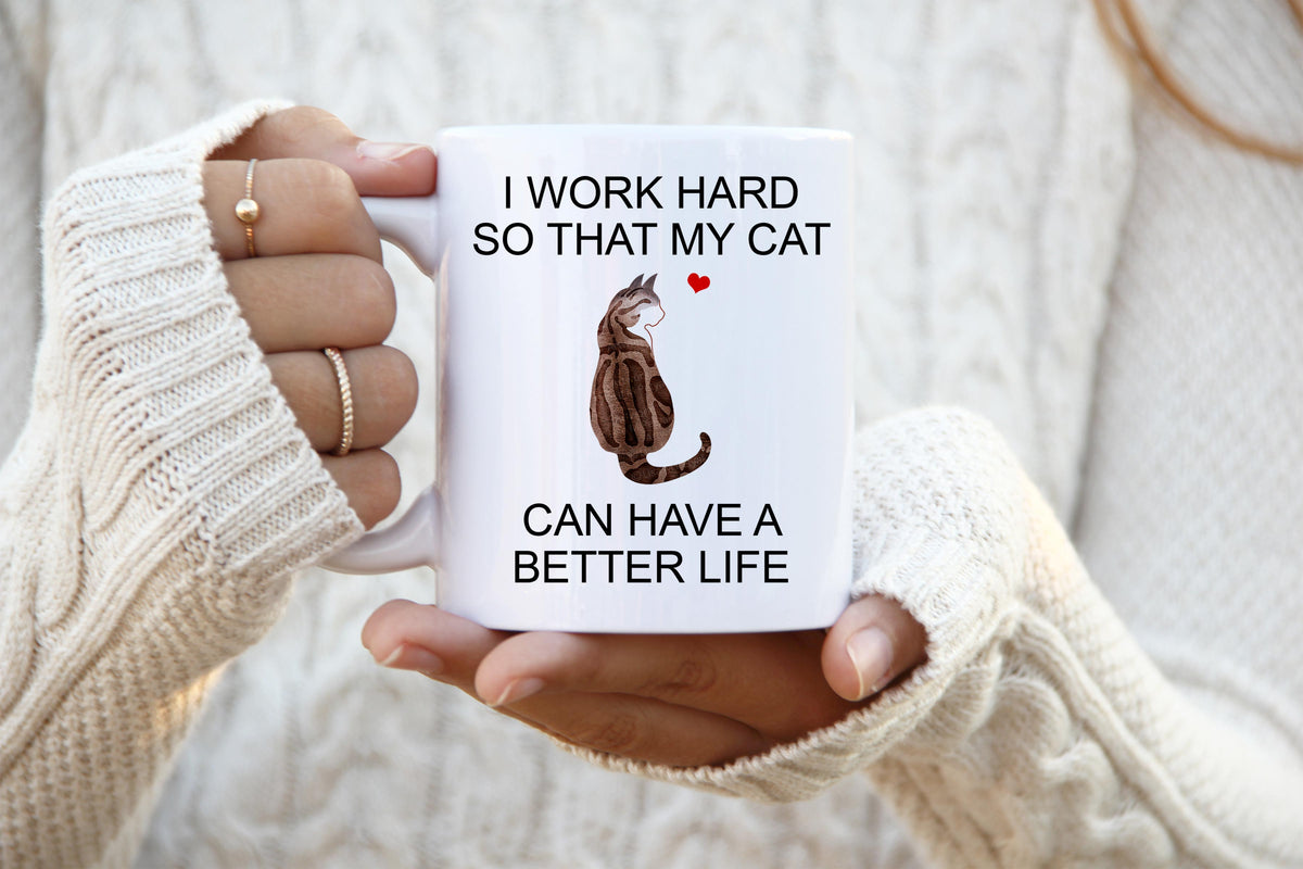 Brown Marbled Tuxedo Tabby Cat Mug