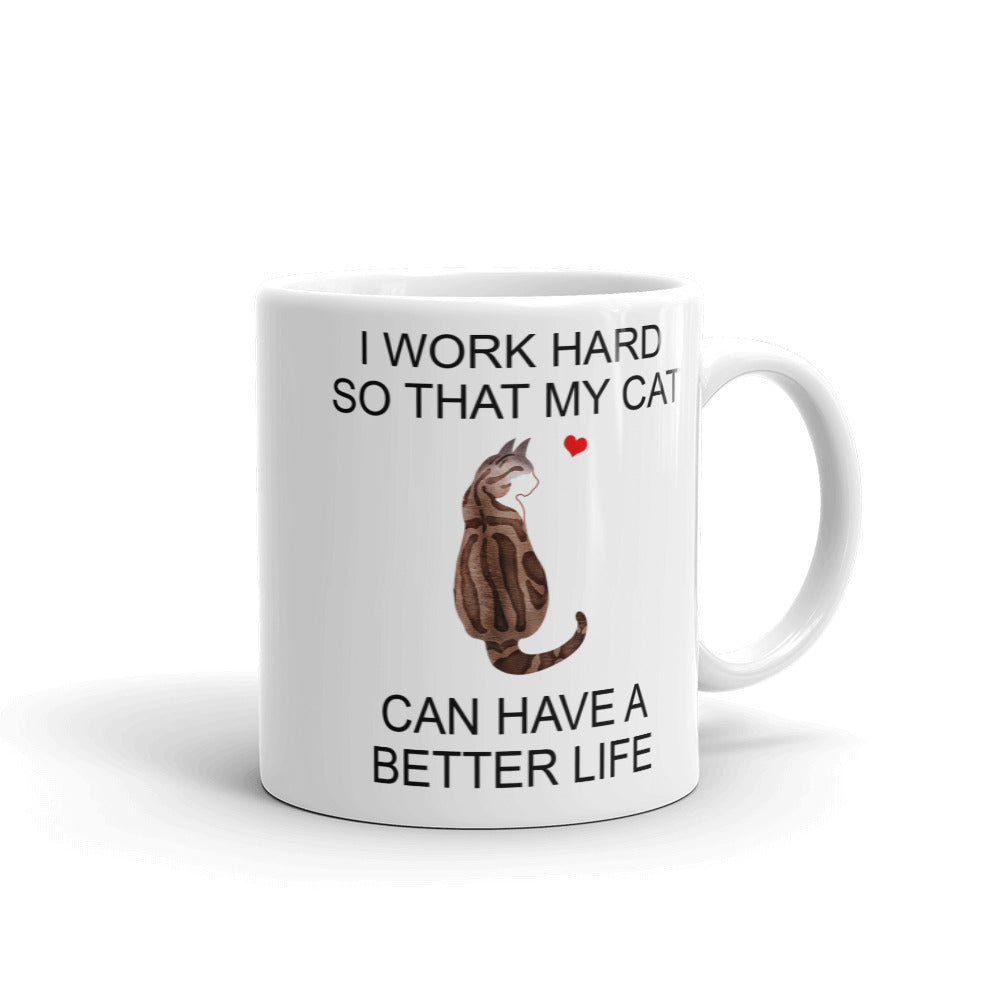 Brown Marbled Tuxedo Tabby Cat Mug